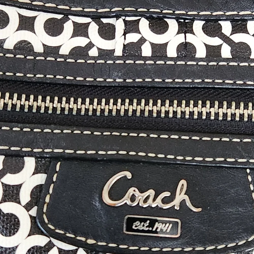 Like New Coach Signature Op Art Black & White Handbag Tote Purse